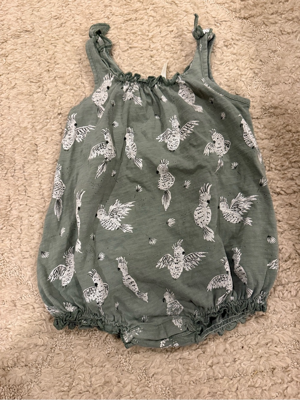 Rylee + Cru Sage Green Parrot Print Romper